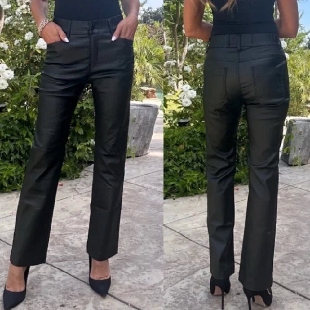 Bevy Flog Novel Black Soft Coated Vegan Straight Leg Pants Size 30